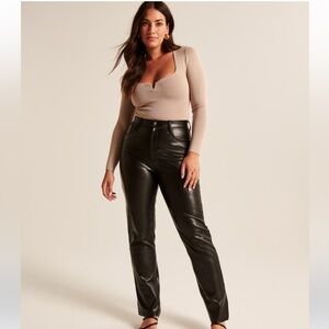 Abercrombie Straight Leg Vegan Leather Black Pants Criss Cross Button Curve Love